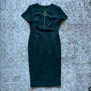 Calvin Klein Chic Dark Green Dress with Gold Zipper